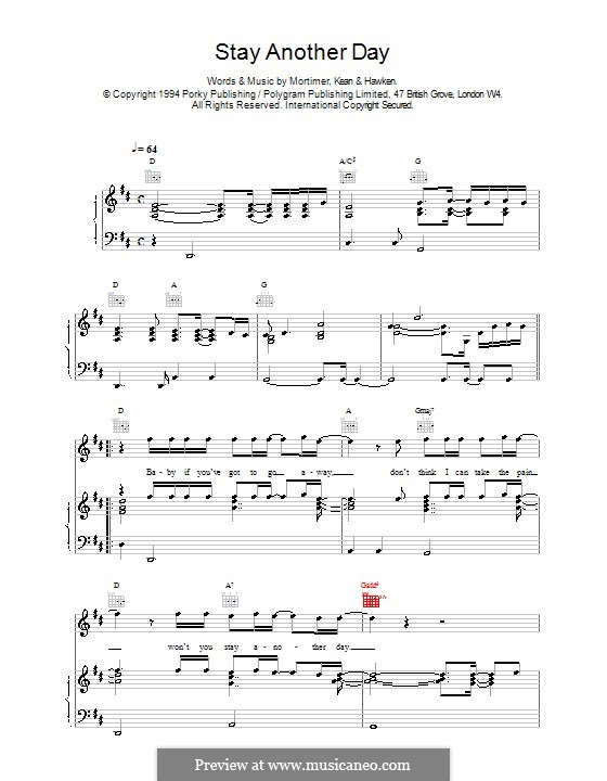 Stay Another Day (East 17): Für Stimme und Klavier (oder Gitarre) by Dominic Hawken, Robert Kean, Tony Mortimer