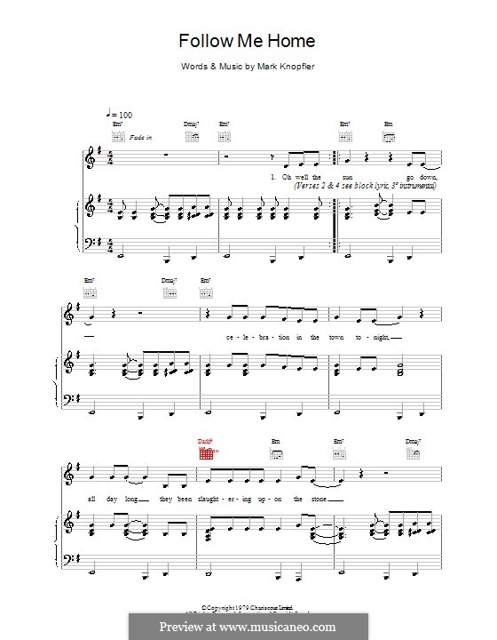 Follow Me Home (Dire Straits): Für Stimme und Klavier (oder Gitarre) by Mark Knopfler
