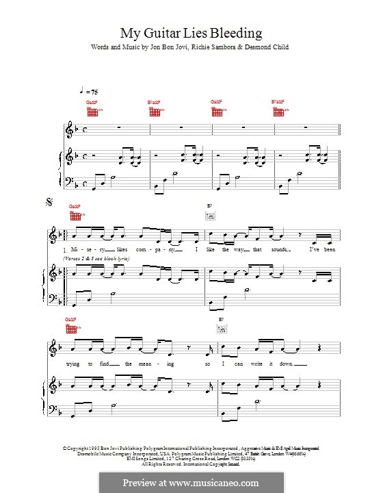 My Guitar Lies Bleeding (Bon Jovi): Für Stimme und Klavier (oder Gitarre) by Jon Bon Jovi, Richie Sambora