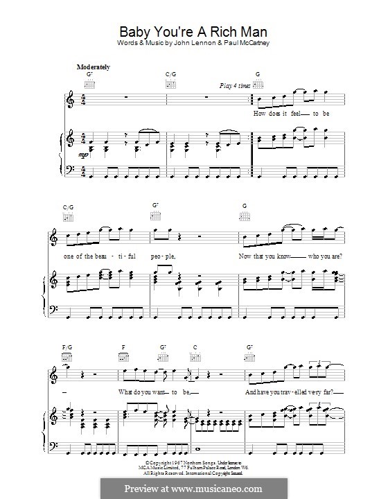 Baby You're a Rich Man (The Beatles): Für Stimme und Klavier (oder Gitarre) by John Lennon, Paul McCartney