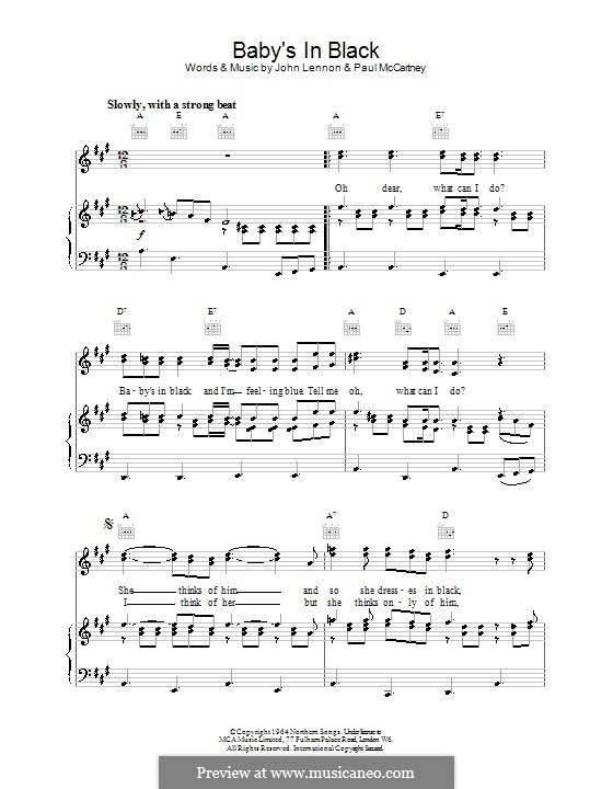 Baby's in Black (The Beatles): Für Stimme und Klavier (oder Gitarre) by John Lennon, Paul McCartney