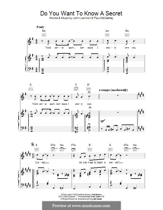 Do You Want to Know a Secret? (The Beatles): Für Stimme und Klavier (oder Gitarre) by John Lennon, Paul McCartney