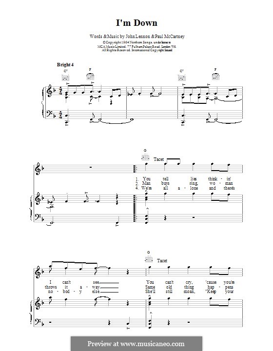 I'm Down (The Beatles): Für Stimme und Klavier (oder Gitarre) by John Lennon, Paul McCartney