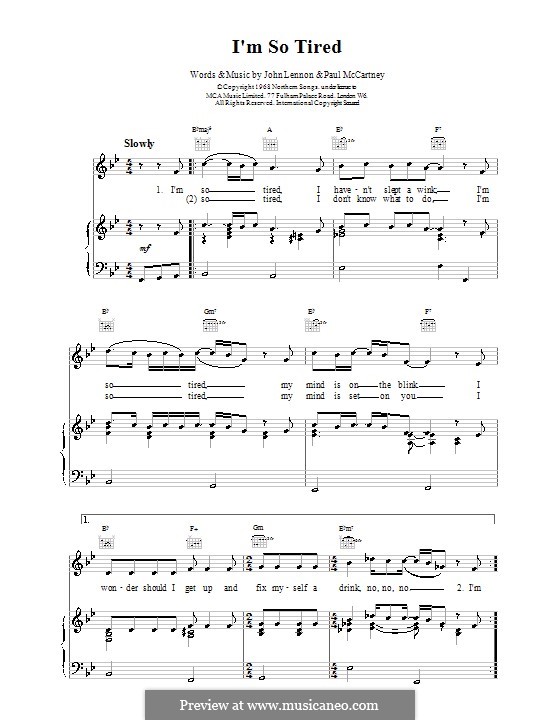 I'm So Tired (The Beatles): Für Stimme und Klavier (oder Gitarre) by John Lennon, Paul McCartney