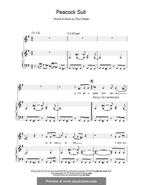 Peacock Suit: Für Stimme und Klavier (oder Gitarre) by Paul Weller