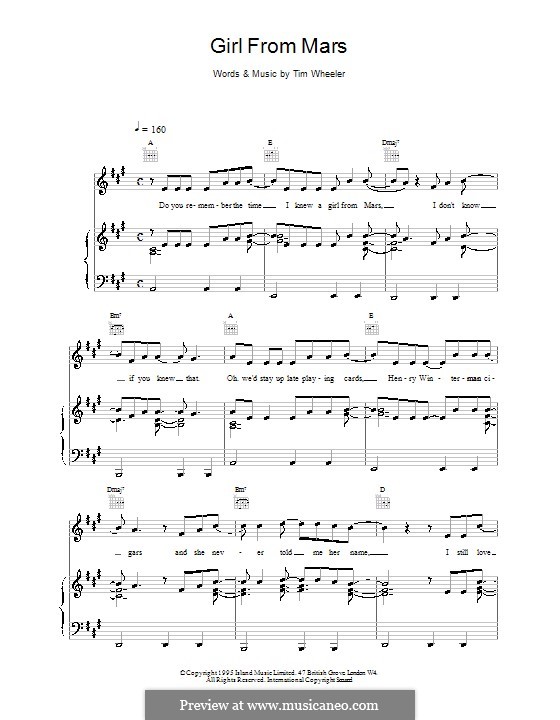 Girl from Mars (Ash): Für Stimme und Klavier (oder Gitarre) by Tim Wheeler