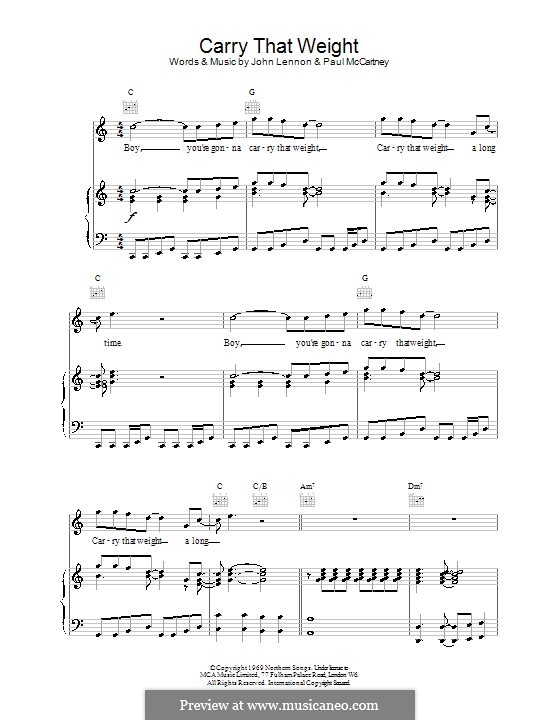 Carry That Weight (The Beatles): Für Stimme und Klavier (oder Gitarre) by John Lennon, Paul McCartney