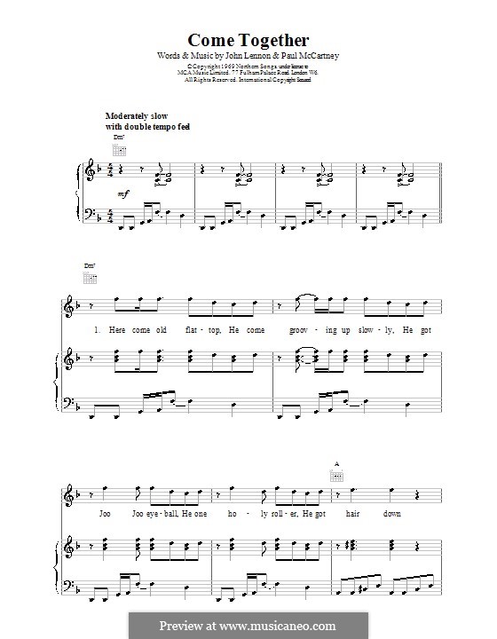 Come Together (The Beatles): Für Stimme mit Klavier oder Gitarre (D Minor) by John Lennon, Paul McCartney