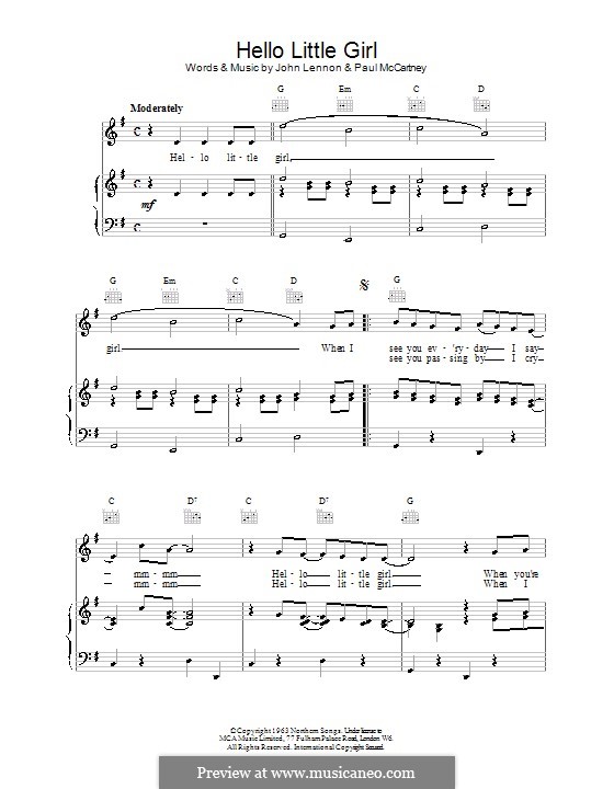 Hello Little Girl (The Beatles): Für Stimme und Klavier (oder Gitarre) by John Lennon, Paul McCartney