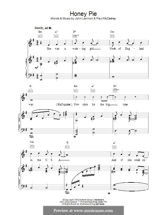Honey Pie (The Beatles): Für Stimme und Klavier (oder Gitarre) by John Lennon, Paul McCartney