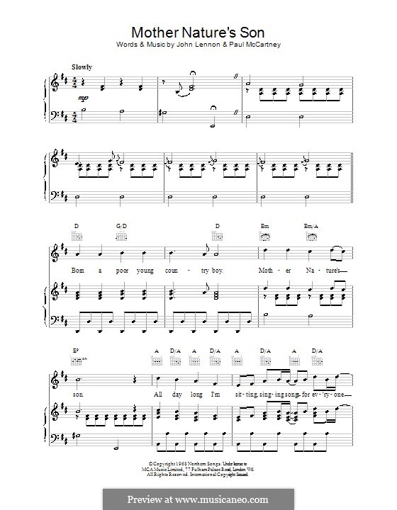 Mother Nature's Son (The Beatles): Für Stimme und Klavier (oder Gitarre) by John Lennon, Paul McCartney