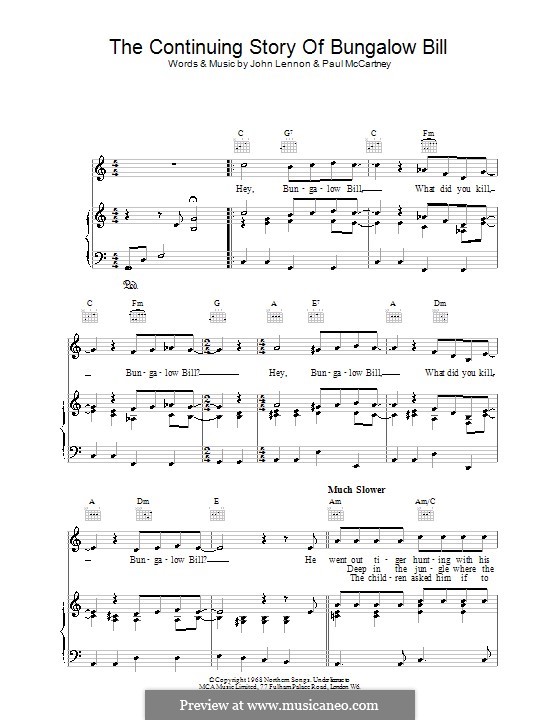 The Continuing Story of Bungalow Bill (The Beatles): Für Stimme und Klavier (oder Gitarre) by John Lennon, Paul McCartney