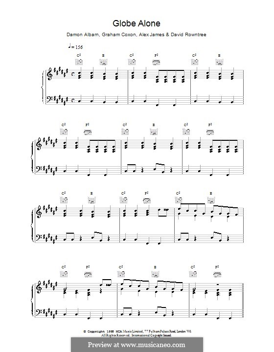 Globe Alone (Blur): Für Stimme und Klavier (oder Gitarre) by Alex James, Damon Albarn, David Rowntree, Graham Coxon