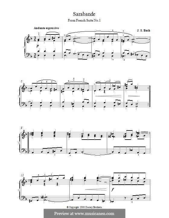 Suite Nr.1 in d-Moll, BWV 812: Sarabande, für Klavier by Johann Sebastian Bach