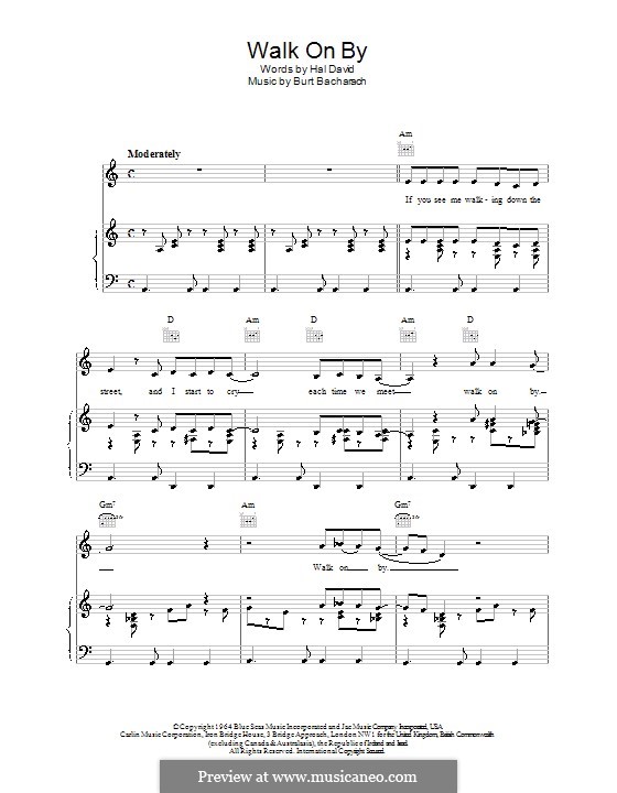 Walk on By: Für Stimme und Klavier (oder Gitarre) by Burt Bacharach