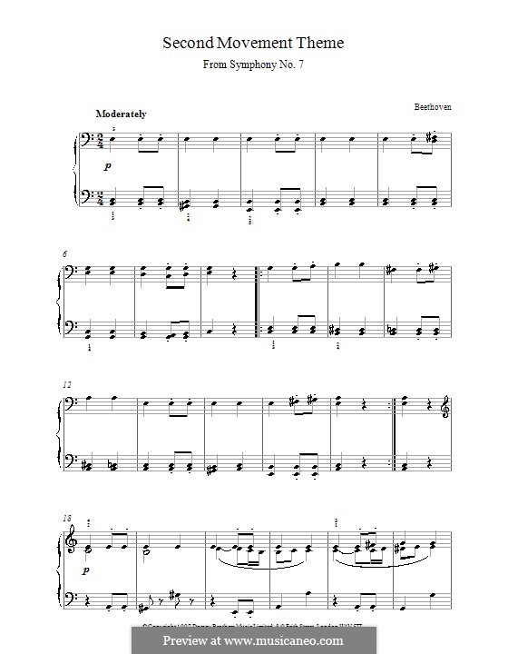 Movement II (Printable scores): Thema. Klavierversion für Anfänger by Ludwig van Beethoven