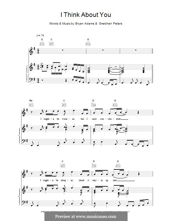 I Think About You: Für Stimme und Klavier (oder Gitarre) by Bryan Adams