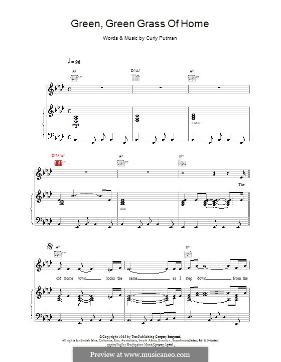 Green Green Grass of Home: Für Stimme und Klavier (oder Gitarre) by Curly Putman