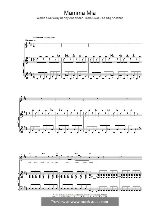 Mamma Mia (ABBA): Für Stimme und Klavier (oder Gitarre) by Benny Andersson, Björn Ulvaeus, Stig Anderson