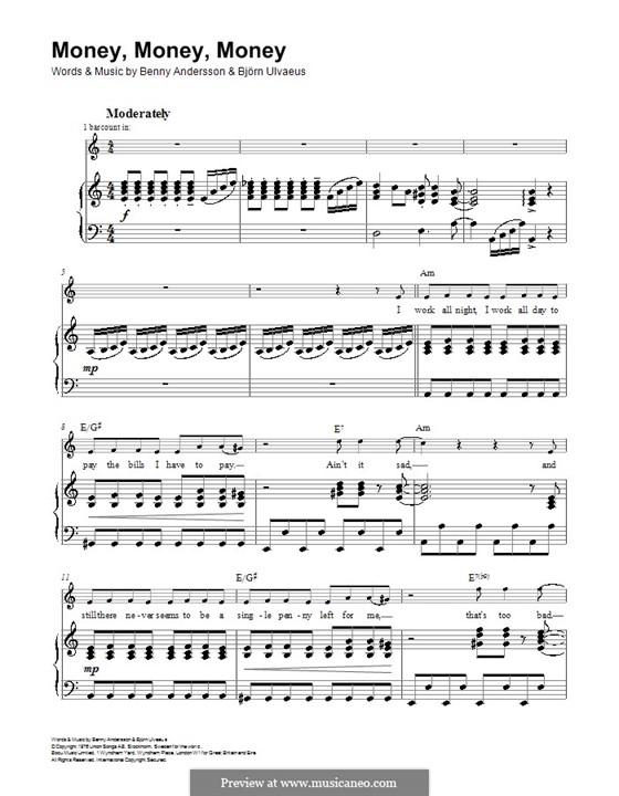 Money, Money, Money (ABBA): Für Stimme und Klavier (oder Gitarre) by Benny Andersson, Björn Ulvaeus