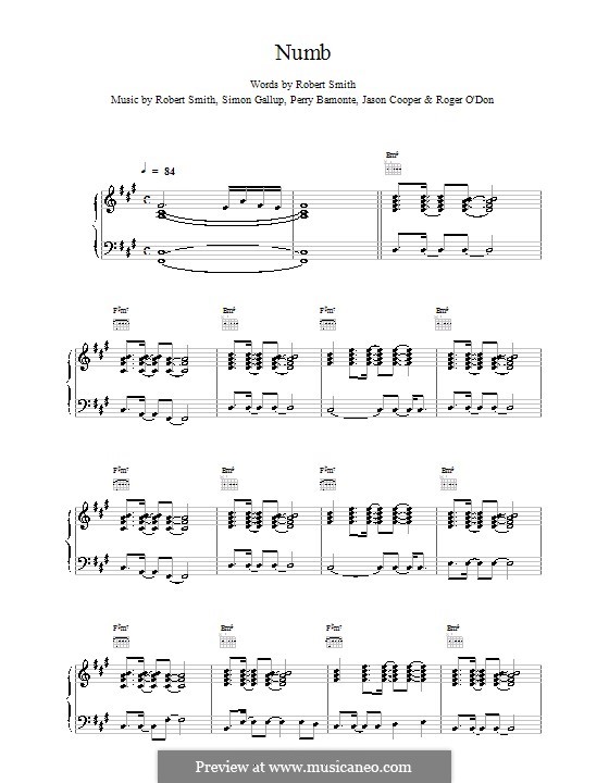 Numb (The Cure): Für Stimme und Klavier (oder Gitarre) by Robert Gary Smith