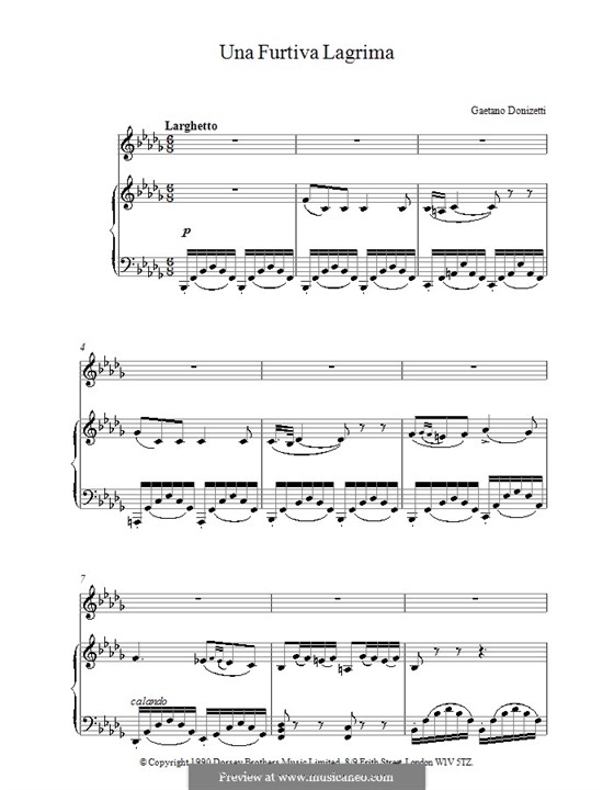 Der Liebestrank: Akt II, Romanze Nemorino 'Una furtiva lagrima' by Gaetano Donizetti