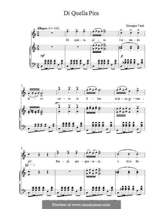 Di Quella Pira: Für Stimme und Klavier by Giuseppe Verdi