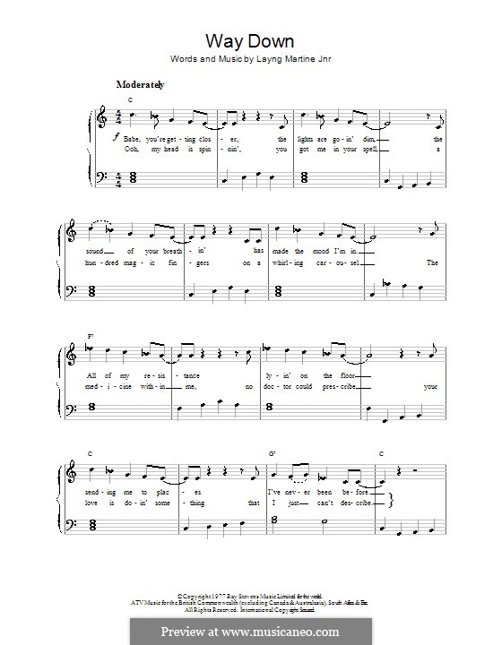 Way Down (Elvis Presley): Für Klavier, leicht by Layng Martine Jr.