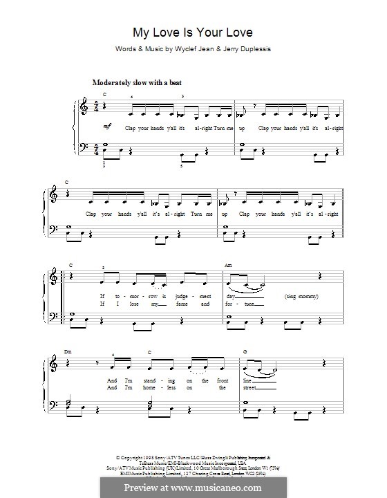 My Love Is Your Love (Whitney Houston): Für Stimme und Klavier (oder Gitarre) by Jerry Duplessis, Wyclef Jean