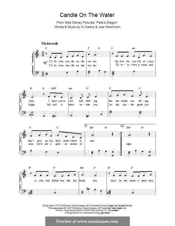 Candle on the Water (from Walt Disney's Pete's Dragon): Für Klavier by Al Kasha, Joel Hirschhorn