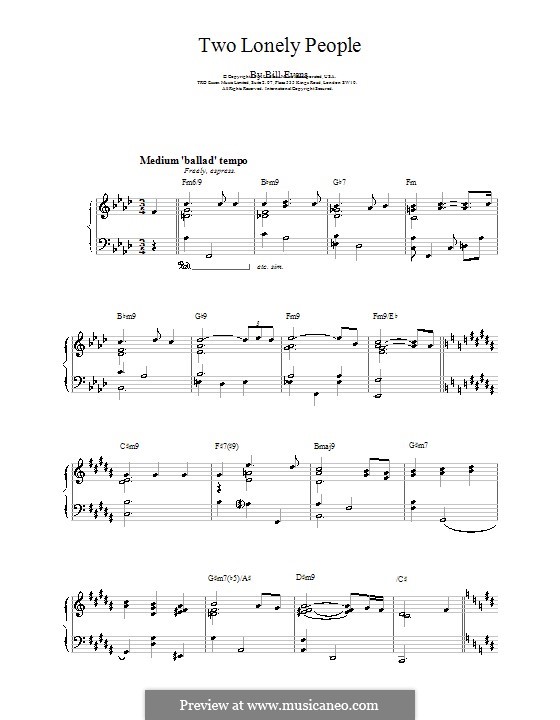 Two Lonely People: Für Klavier by Bill Evans