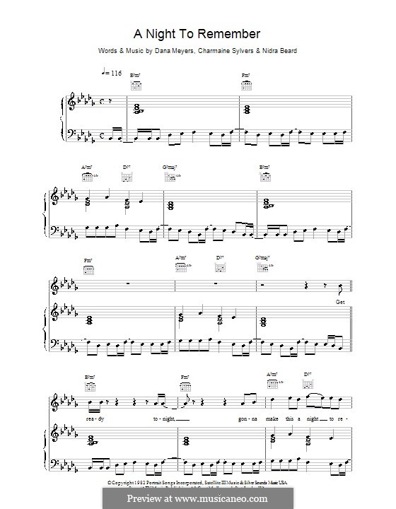 A Night to Remember (911): Für Stimme und Klavier (oder Gitarre) by Charmaine Sylvers, Dana Meyers, Nidra Beard
