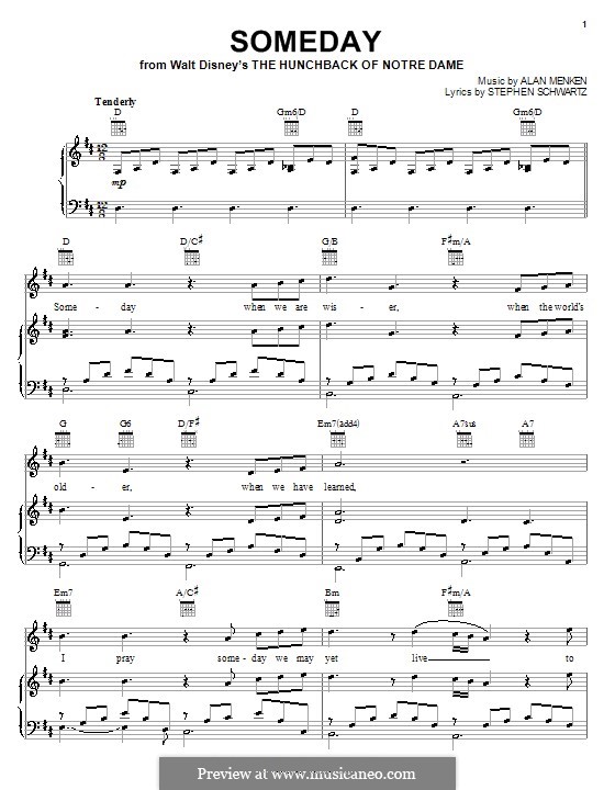 Someday (from Walt Disney's The Hunchback of Notre Dame): Für Stimme und Klavier (oder Gitarre) by Alan Menken