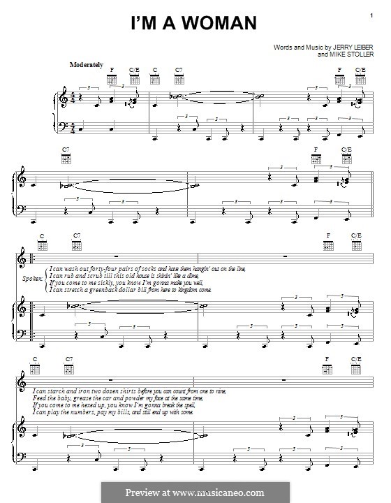 I'm a Woman (Peggy Lee): Für Stimme und Klavier (oder Gitarre) by Jerry Leiber, Mike Stoller