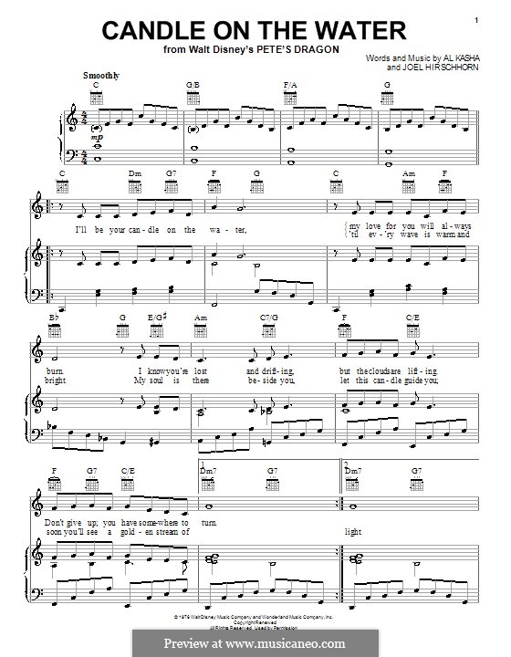 Candle on the Water (from Walt Disney's Pete's Dragon): Für Stimme und Klavier (oder Gitarre) by Al Kasha, Joel Hirschhorn