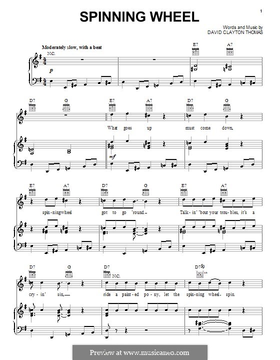 Spinning Wheel (Blood, Sweat & Tears): Für Stimme und Klavier (oder Gitarre) by David Clayton Thomas