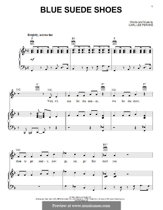 Blue Suede Shoes (Elvis Presley): Für Stimme und Klavier (oder Gitarre) by Carl Lee Perkins