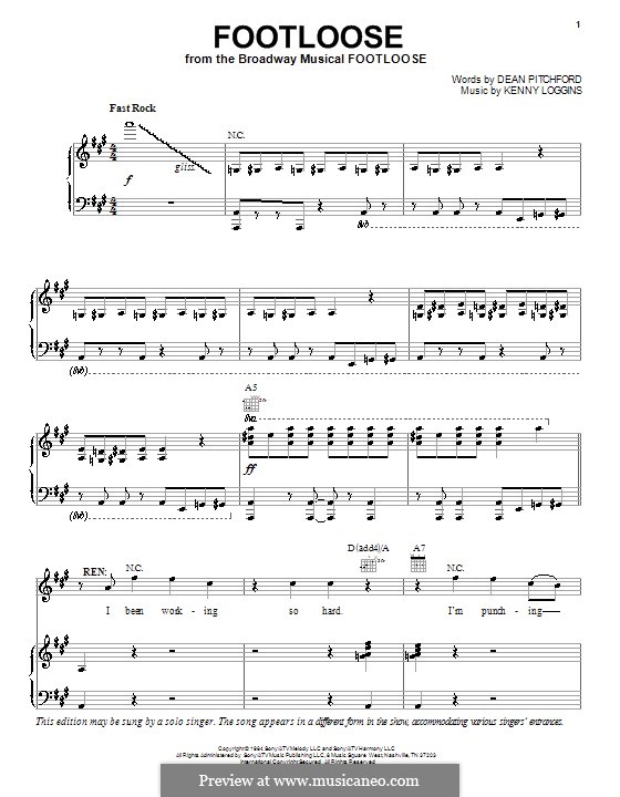 Footloose: Für Stimme und Klavier (oder Gitarre) by Kenny Loggins