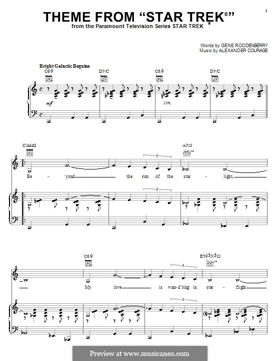 Star Trek. Theme: Für Stimme und Klavier (oder Gitarre) by Alexander Courage