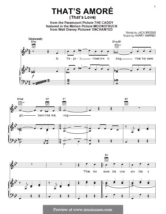 That's Amore (That's Love): Für Stimme und Klavier (oder Gitarre) by Harry Warren