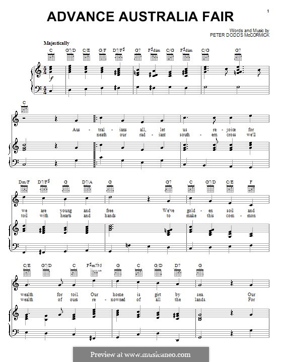 Advance Australia Fair (Australian National Anthem): Für Stimme und Klavier (oder Gitarre) by Peter McCormick