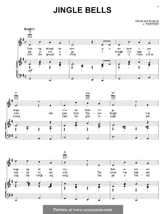 Vocal version: Für Stimme und Klavier (oder Gitarre) by James Lord Pierpont