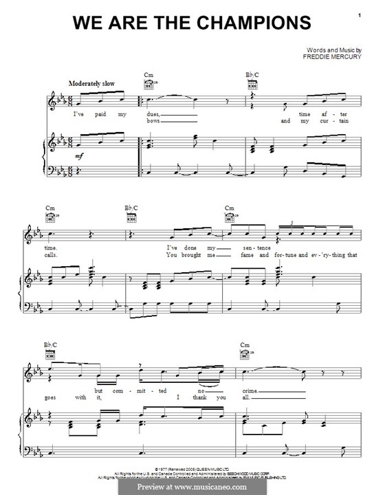 We are the Champions (Queen): Für Stimme und Klavier (oder Gitarre) by Freddie Mercury