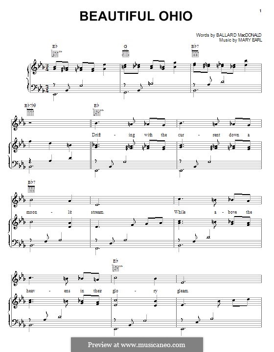 Beautiful Ohio. Song: Für Stimme und Klavier (oder Gitarre) by Robert A. King