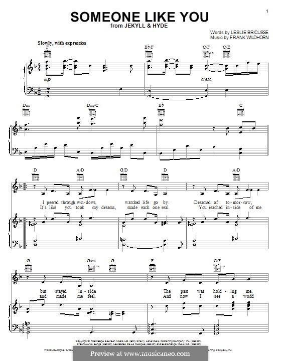 Someone Like You (from Jekyll and Hyde): Für Stimme mit Klavier oder Gitarre (Linda Eder) by Frank Wildhorn