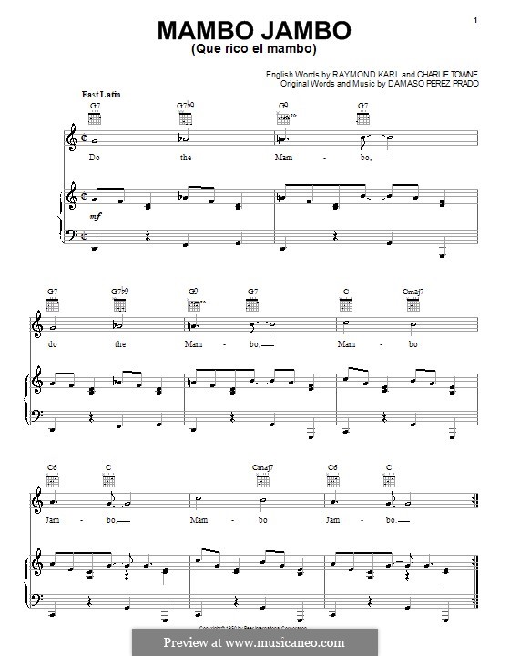 Mambo Jambo (Que Rico El Mambo): Für Stimme und Klavier (oder Gitarre) by Charlie Towne, Dámaso Pérez Prado, Raymond Karl