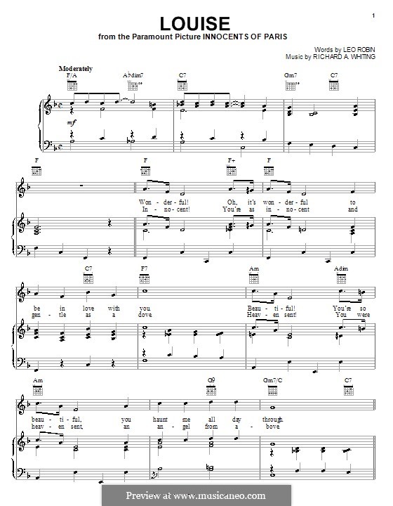 Louise: Für Stimme und Klavier (oder Gitarre) by Richard A. Whiting