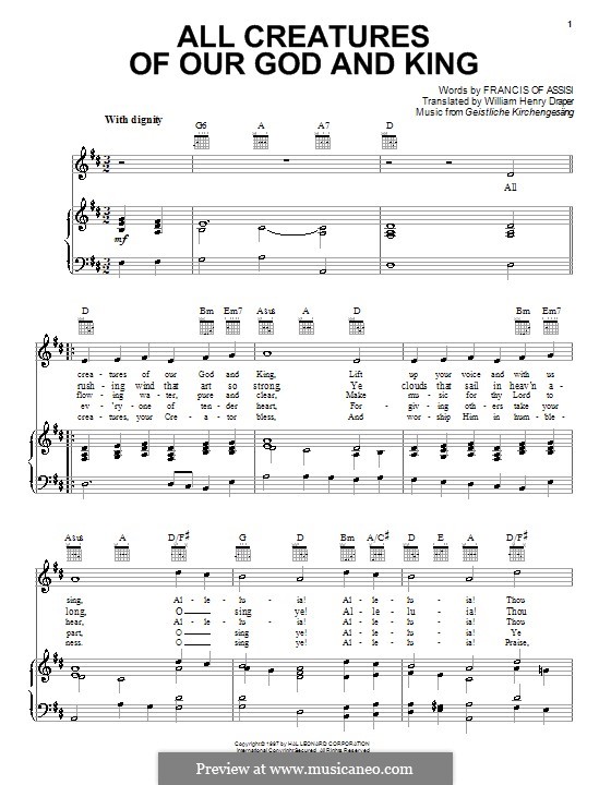 All Creatures of Our God and King: Für Stimme und Klavier (oder Gitarre) by Unknown (works before 1850)