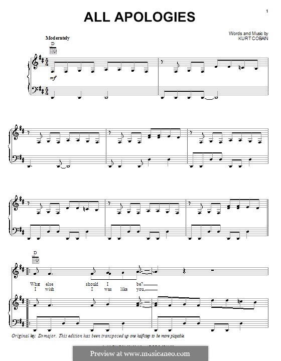 All Apologies (Nirvana): Für Stimme und Klavier (oder Gitarre) by Kurt Cobain