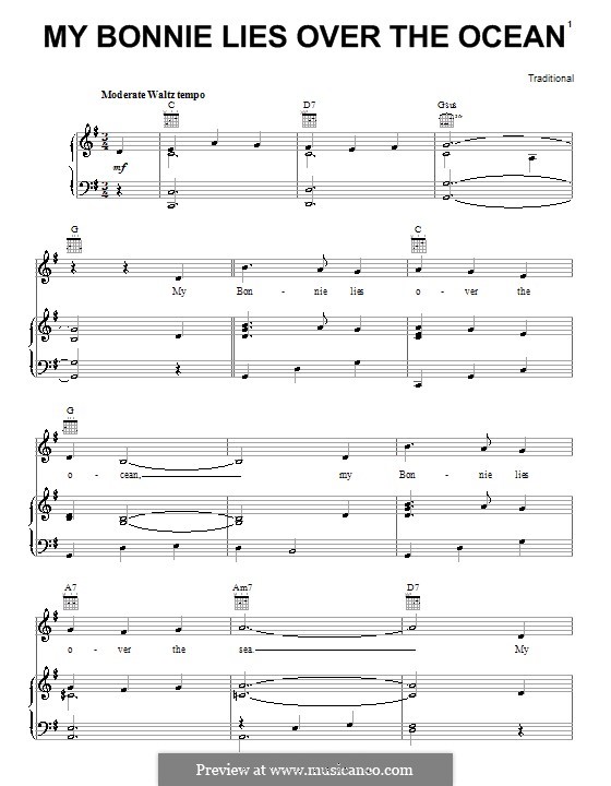 My Bonnie is over the Ocean: Für Stimme und Klavier (oder Gitarre) by folklore